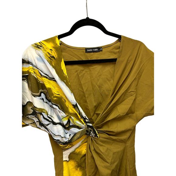 Dress green and print size S with pockets - Picture 1 of 4